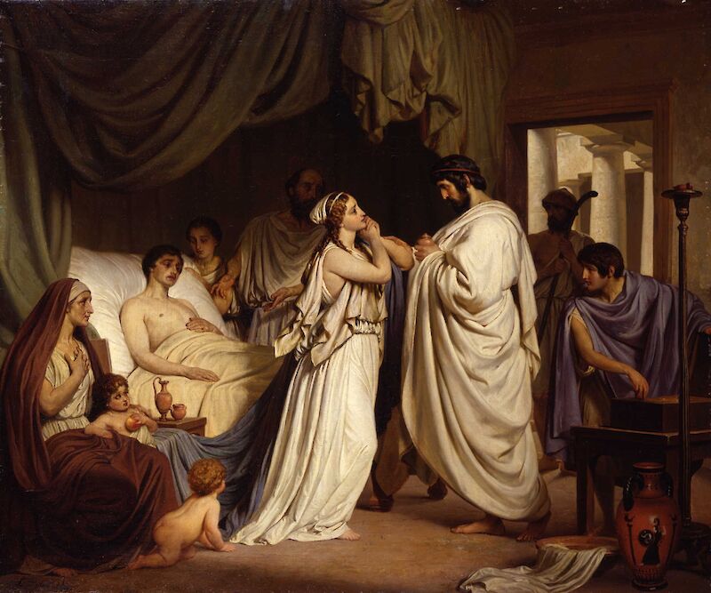 Ludwig Rosenfelder, Die Medizin (oder Hippokrates am Krankenbett), Öl/Leinwand, 1863 © Ostpreußisches Landesmuseum / Leihgabe der Bundesrepublik Deutschland.